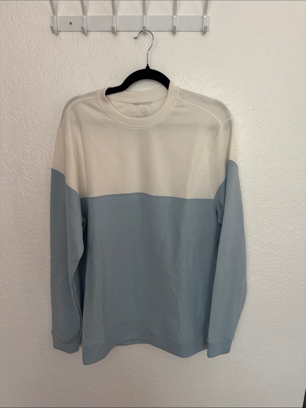 Men's Two-Tone Lightweight Crewneck Sweatshirt - Cream and Light Blue